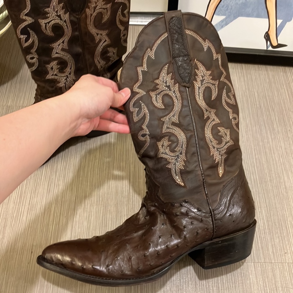 J.B. Dillon ostrich western cowboy boots chocolate brown color Size 11.5 D width - Picture 6 of 12